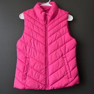 NWT Gap Womens Small Hot Pink Quilted Puffer Vest Mock Neck Lined Pockets